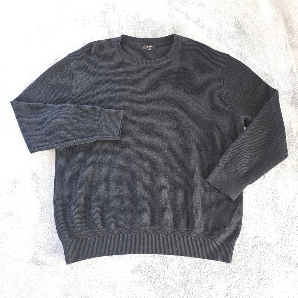 Quince Organic Cotton Cashmere Waffle Crewneck Sweater Black XXL - Picture 2 of 15
